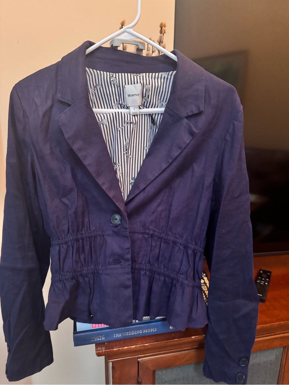 Maeve Deep Navy Cinched-Waist Blazer